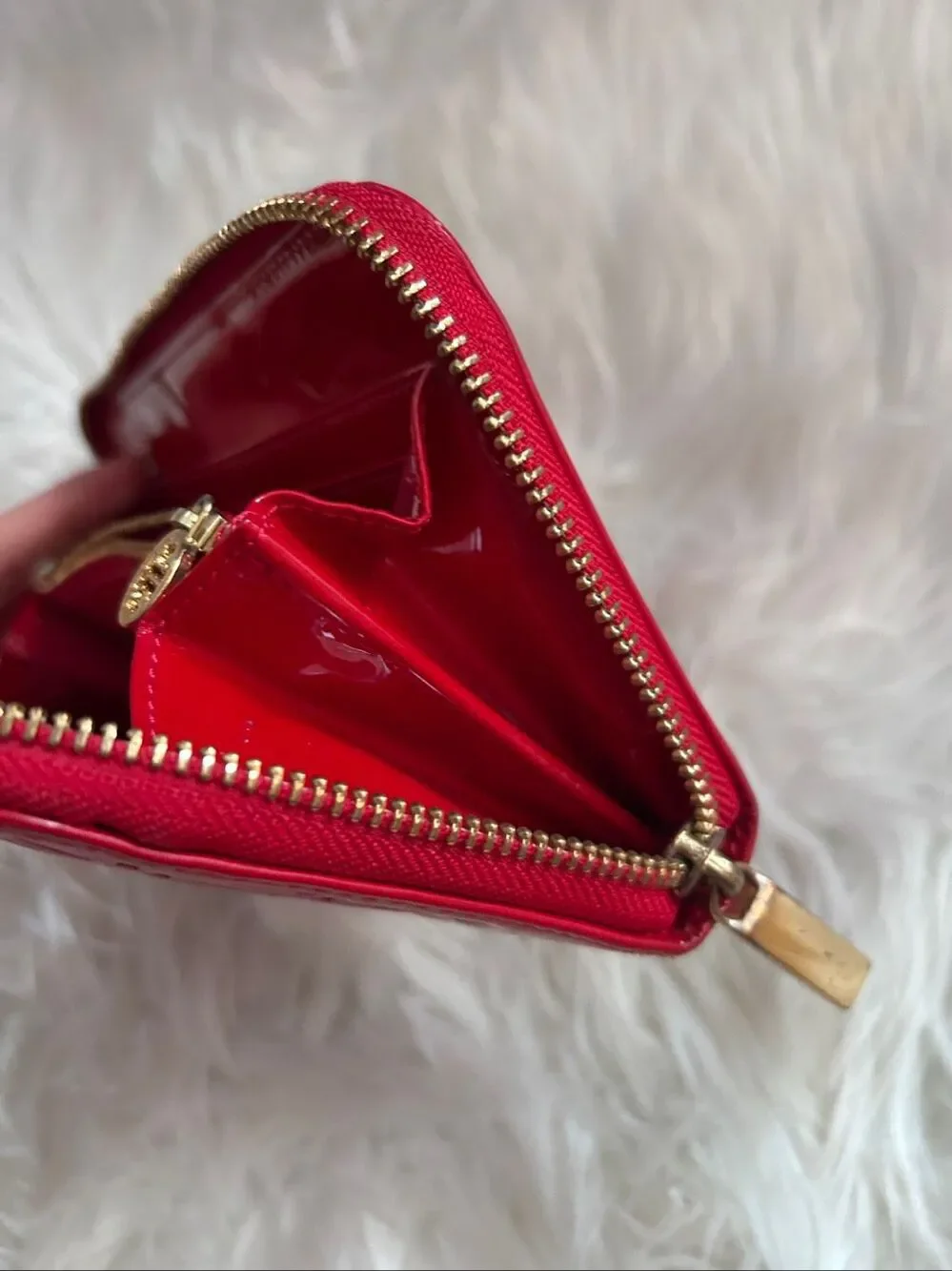 Tory Burch Red Patent Leather Gold Color Zipper Hardware Wallet